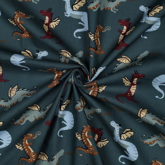 FINE POPLIN DRAGONS DARK PETROL #7