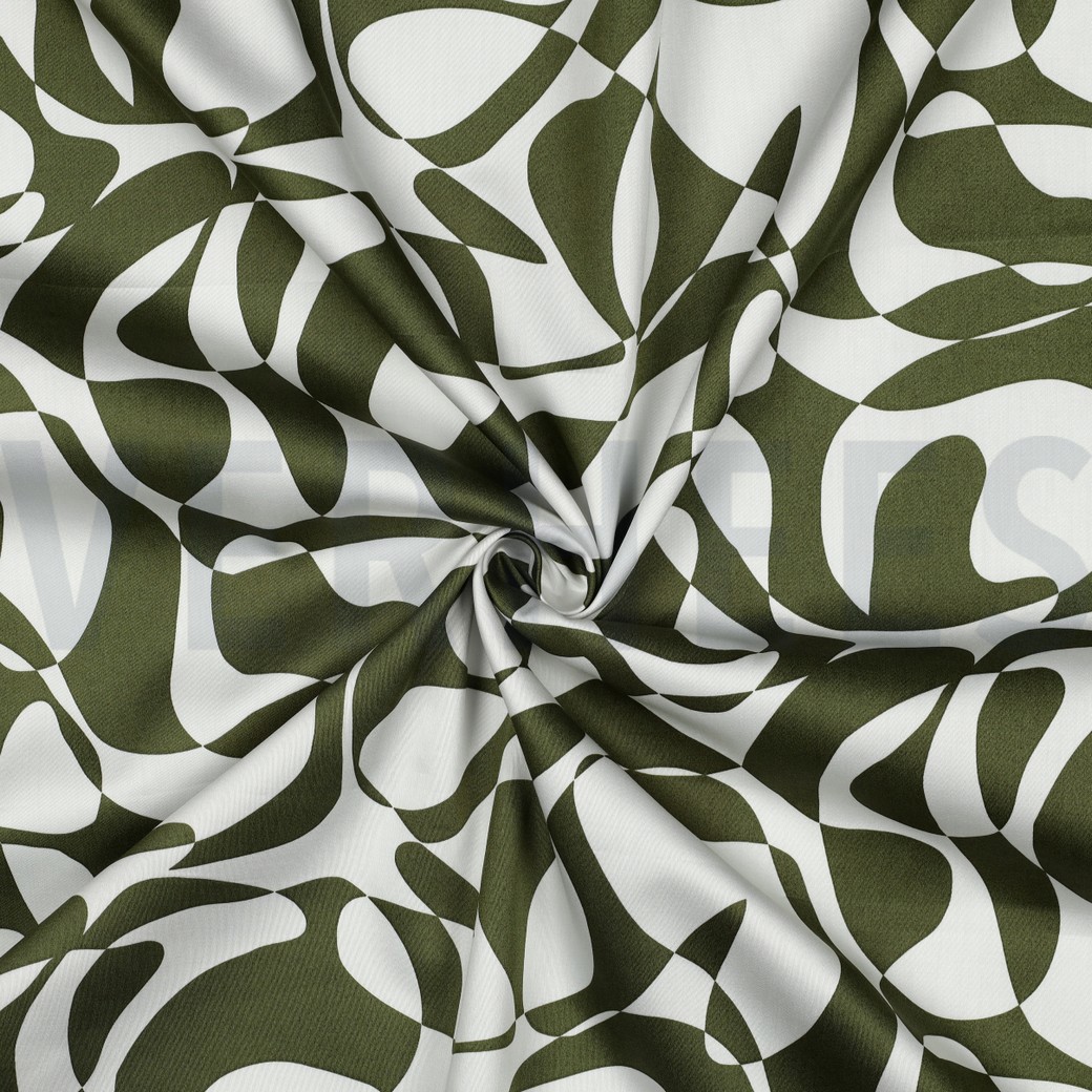 BAUMWOLLE SATIN ABSTRACT ARMEEGRÜN #7