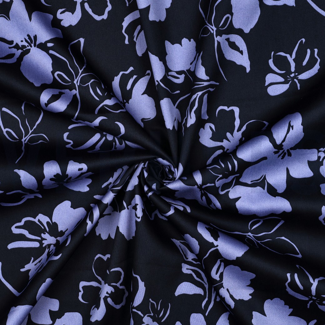 BAUMWOLLE SATIN BLUMEN MARINEBLAU #7