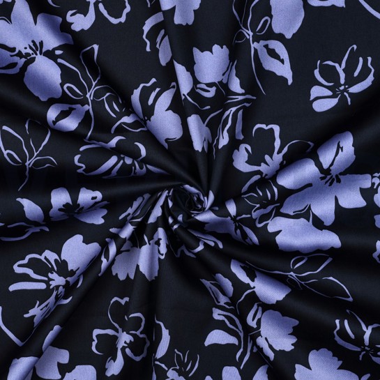 KATOEN SATIJN BLOEMEN MARINEBLAUW #7