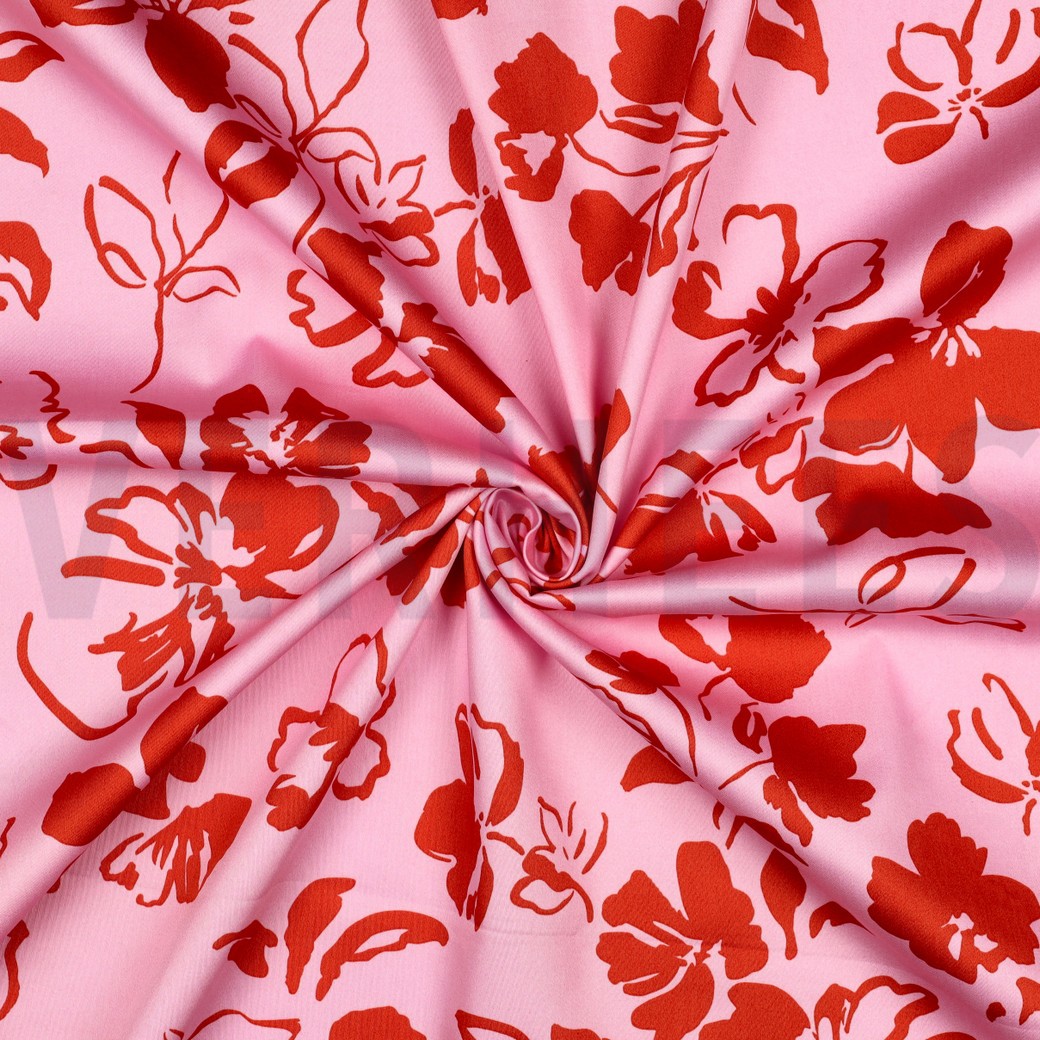 BAUMWOLLE SATIN BLUMEN HELLROSA #7
