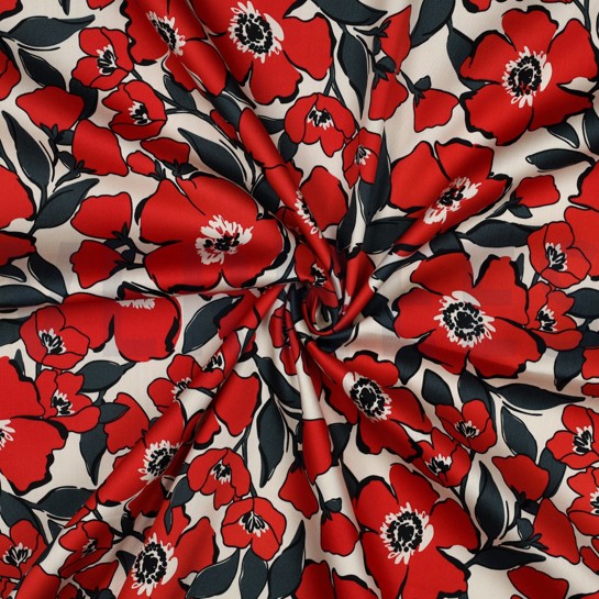 KATOEN SATIJN BLOEMEN GEBROKEN WIT #7