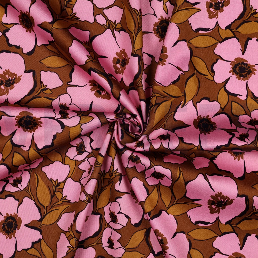 COTON SATIN FLEURS CARAMEL #7