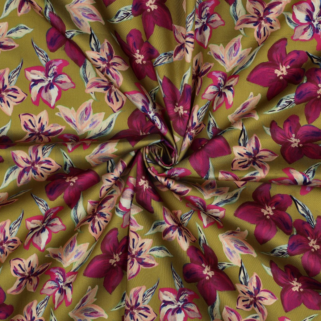 BAUMWOLLE SATIN DIGITAL BLUMEN OCKER #7