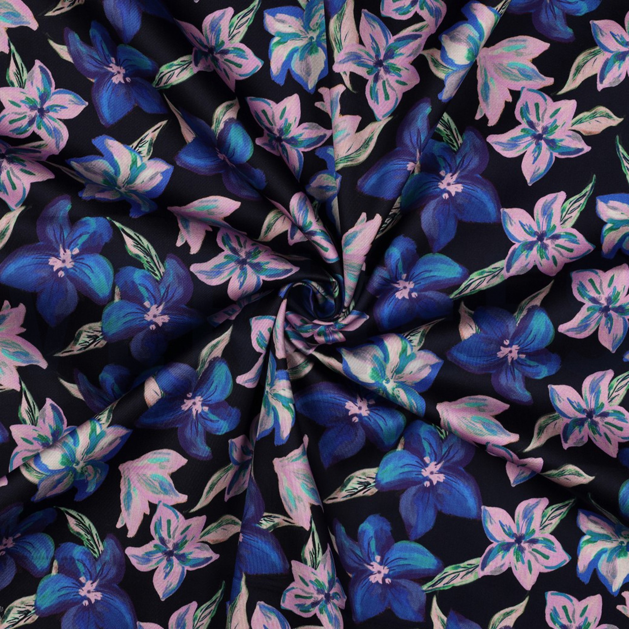 KATOEN SATIJN DIGITAAL BLOEMEN MARINEBLAUW (high resolution) #3