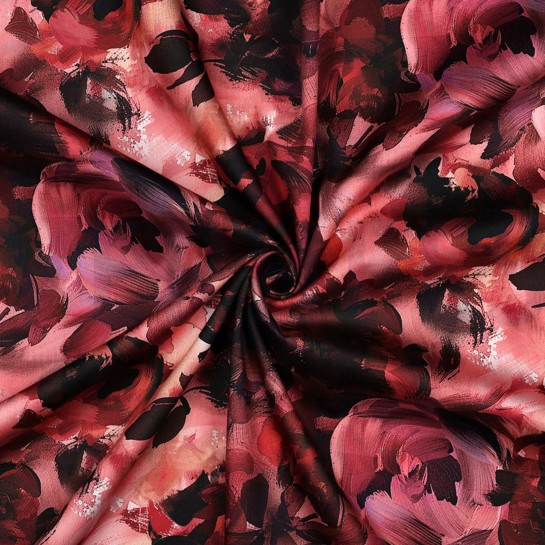 COTON SATIN DIGITAL FLEURS ROUGE FONCÉ #7