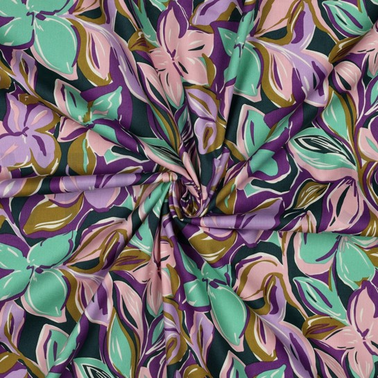 COTTON VISCOSE FLOWERS COBALT #7
