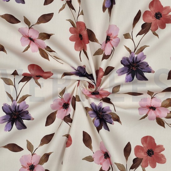 COTON VISCOSE DIGITAL FLEURS BLANC CASSÉ #7