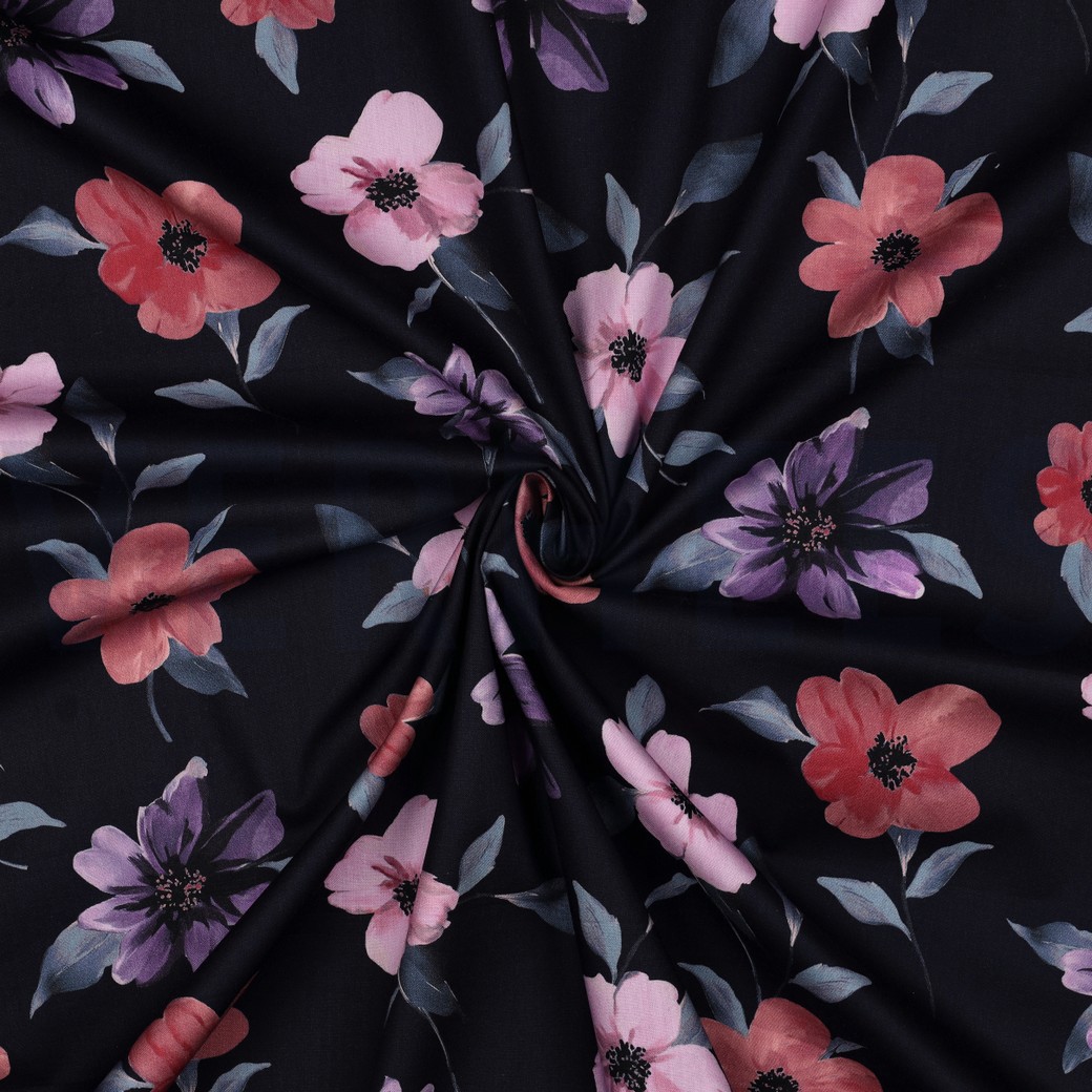KATOEN VISCOSE DIGITAAL BLOEMEN MARINEBLAUW #7