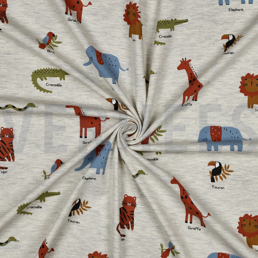 JERSEY MELANGE SAFARI ANIMALS LIGHT GREY #7