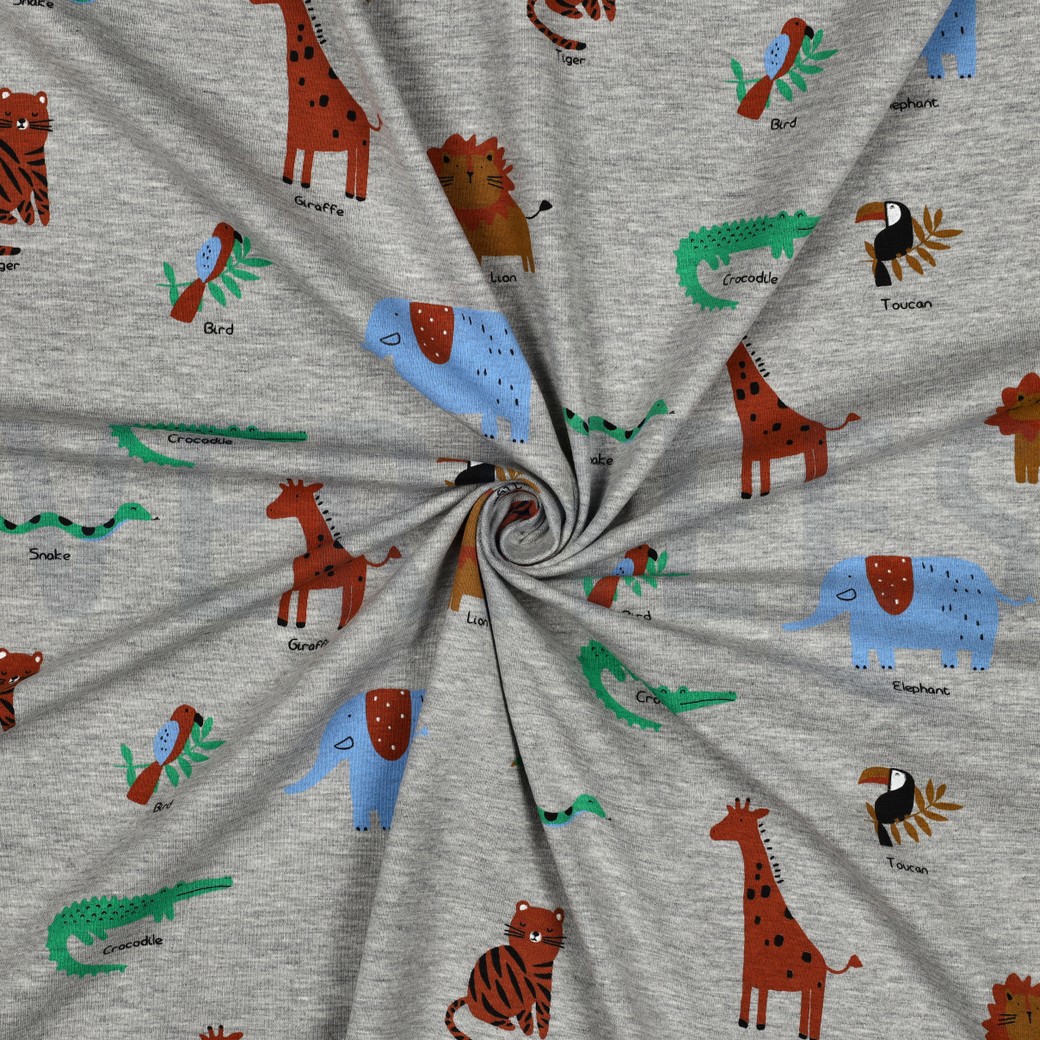 JERSEY MELANGE SAFARI ANIMALS GREY #7