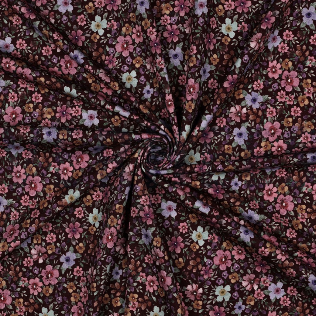 JERSEY DIGITAL BLUMEN BORDEAUXROT #7