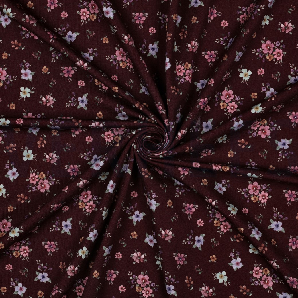 JERSEY DIGITAL BLUMEN BORDEAUXROT #7