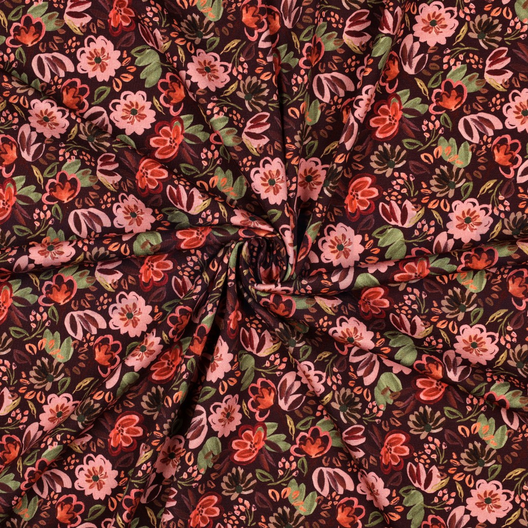 JERSEY DIGITAL FLOWERS BURGUNDY #7