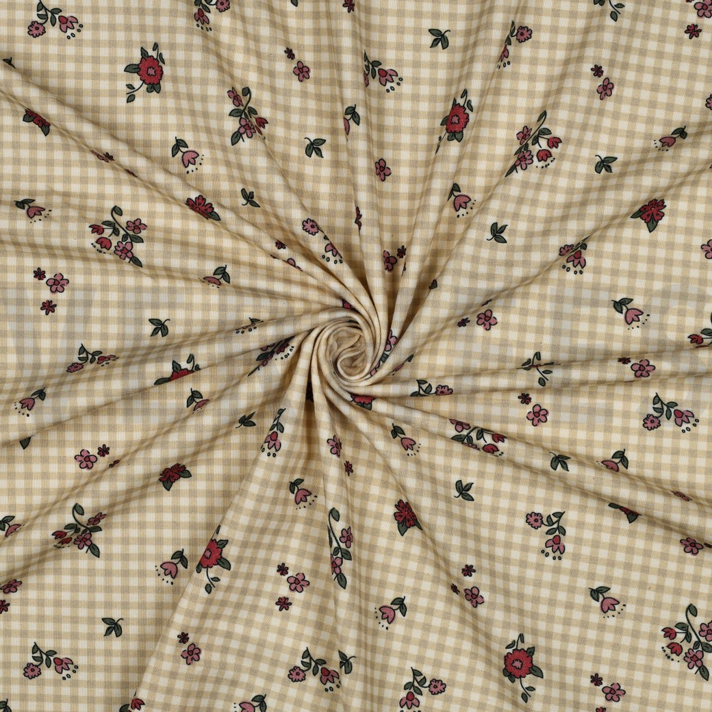 JERSEY GOTS NATUREL FLEURS NATUREL/SAUGE #7