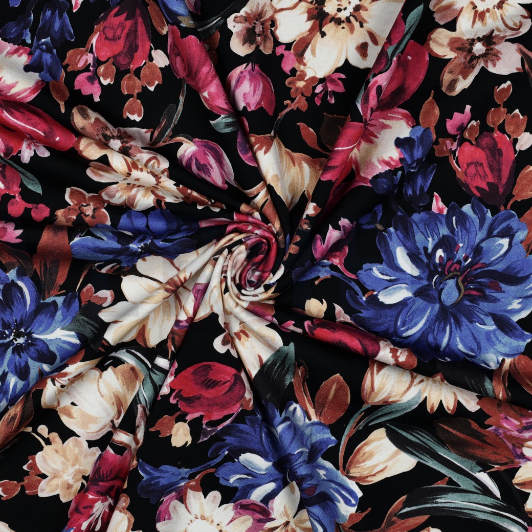 FRENCH TERRY DIGITAL BLUMEN SCHWARZ #7
