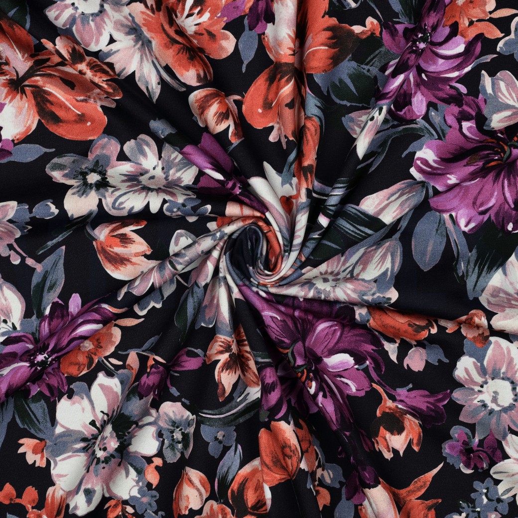 FRENCH TERRY DIGITAL BLUMEN MARINEBLAU #7