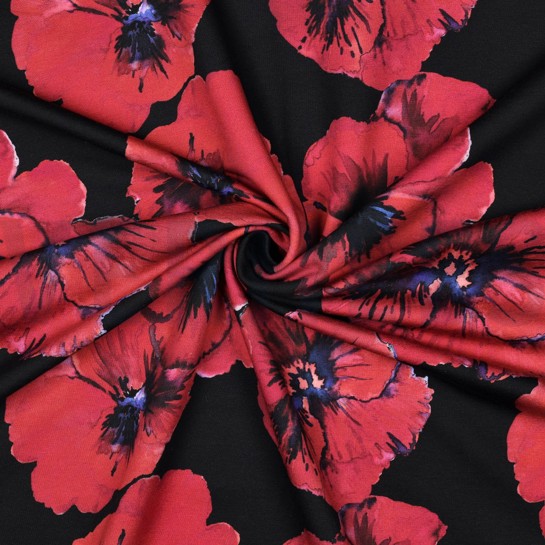 FRENCH TERRY DIGITAL BLUMEN SCHWARZ #7