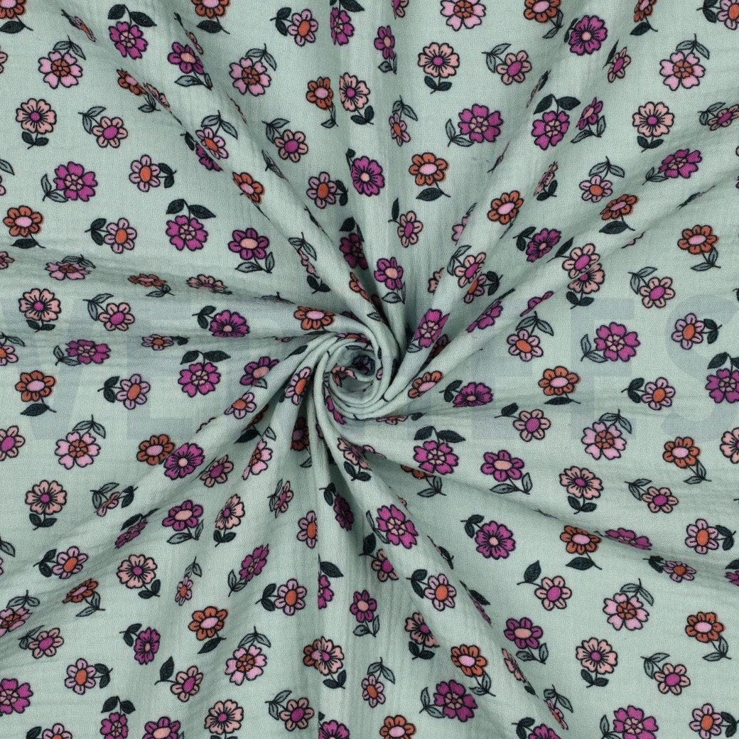 DOUBLE GAUZE BLOEMEN MINT #7