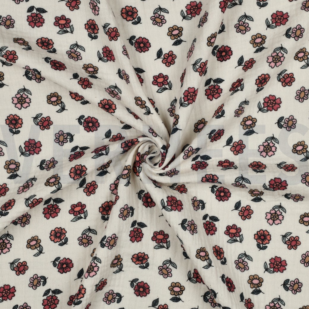 DOUBLE GAUZE BLOEMEN ECRU #7