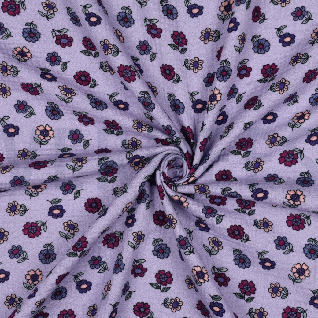 DOUBLE GAUZE BLOEMEN LILA #7