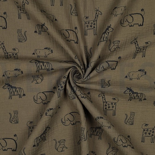 DOUBLE GAUZE SAFARI ANIMALS GREEN #7