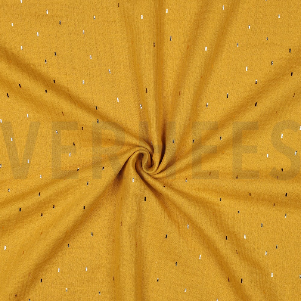 DOUBLE GAUZE FOIL STRIPES OCHRE/GOLD #7