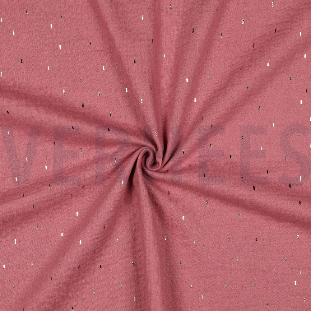 DOUBLE GAZE DE COTON FOIL RAYURES MAUVE/OR #7