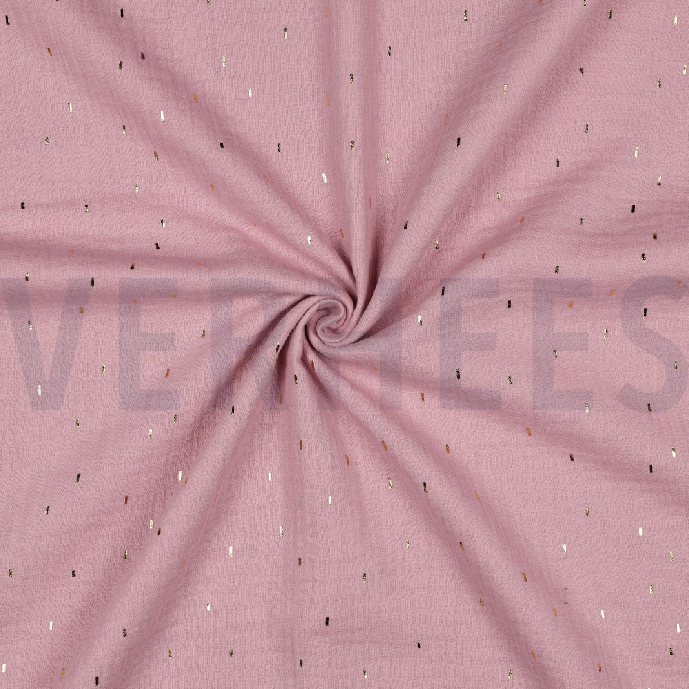 DOUBLE GAUZE FOIL STRIPES OLD ROSE/GOLD #7