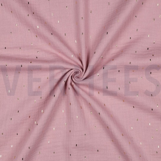 DOUBLE GAUZE FOLIE STREPEN OUDROZE/GOUD #7