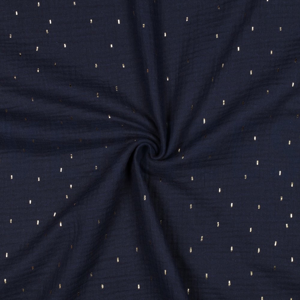DOUBLE GAZE DE COTON FOIL RAYURES BLEU MARINE/OR #7