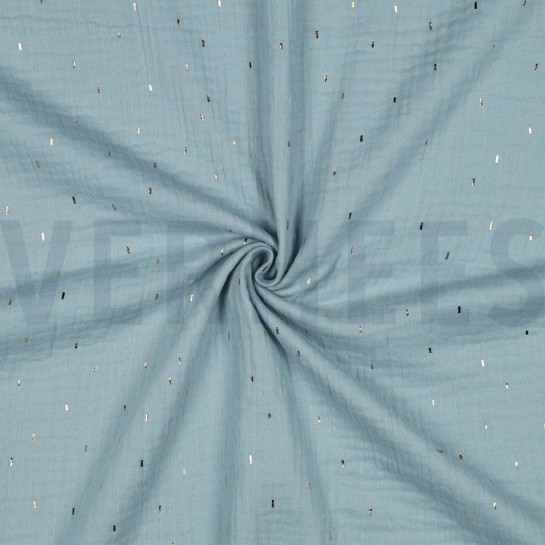 DOUBLE GAUZE FOIL STRIPES CYAN/GOLD #7