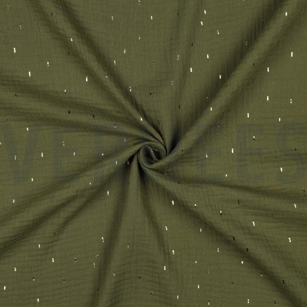 DOUBLE GAUZE FOLIE STREPEN GROEN/GOUD #7