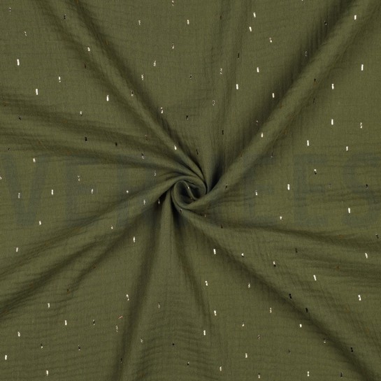 DOUBLE GAUZE FOLIE STREPEN GROEN/GOUD #7