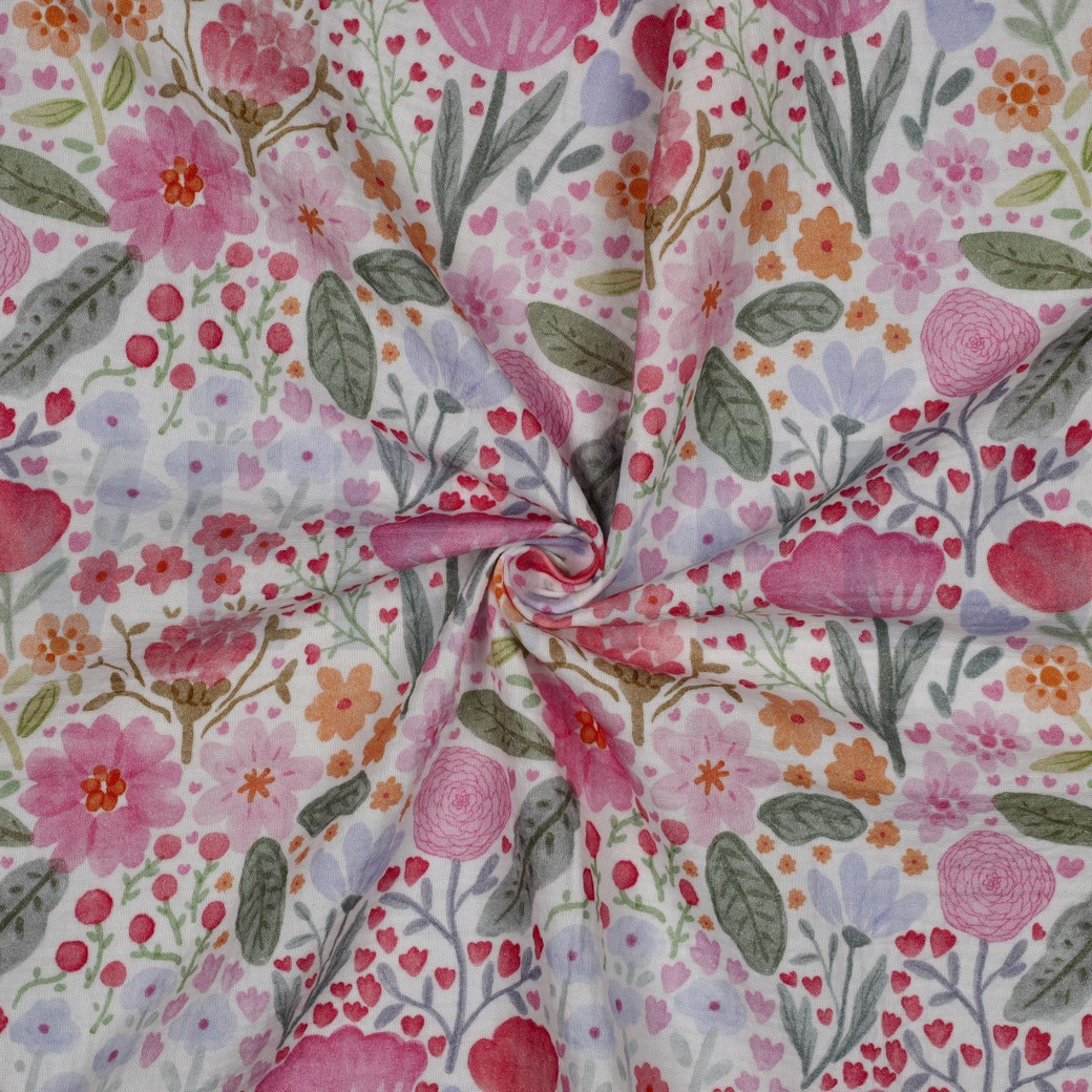 DOUBLE GAUZE DIGITAAL BLOEMEN WIT #7