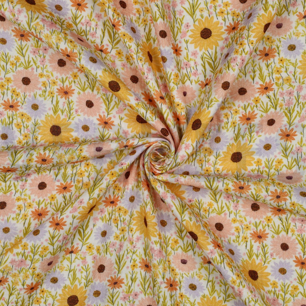 DOUBLE GAUZE DIGITAAL BLOEMEN GEEL #7