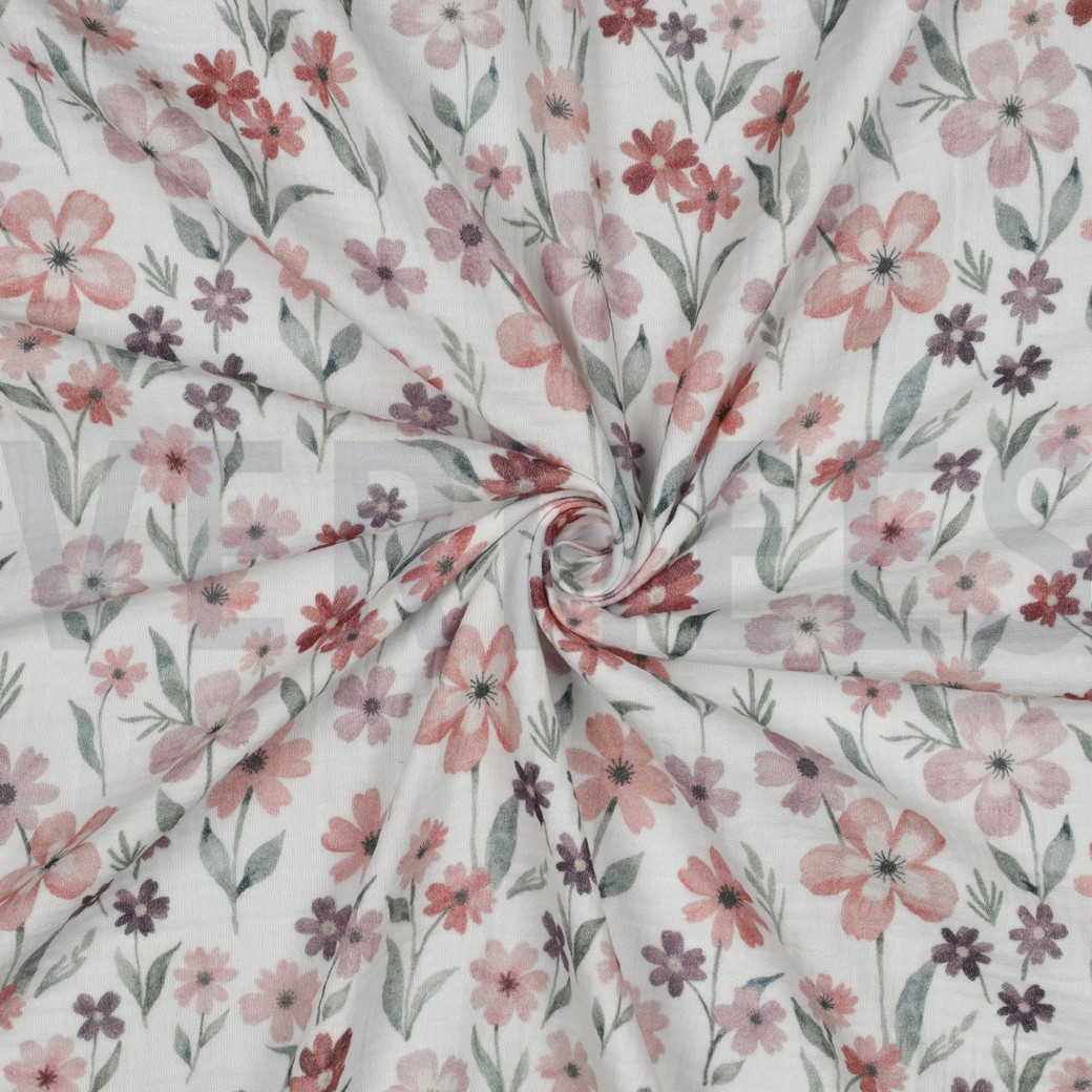 DOUBLE GAUZE DIGITAAL BLOEMEN WIT #7