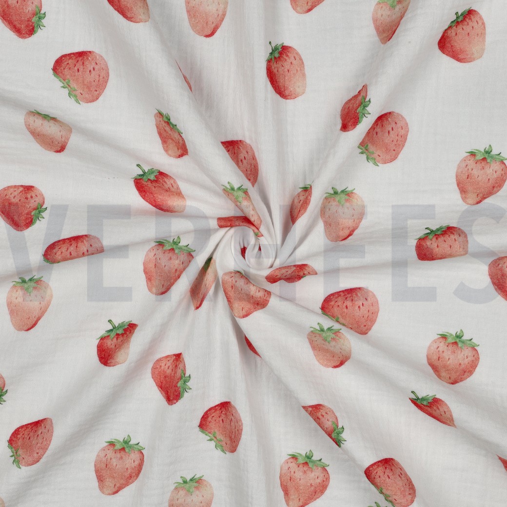 DOUBLE GAUZE DIGITAAL AARDBEIEN WIT #7
