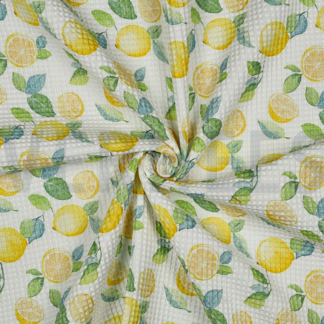 BAUMWOLLE WAFFEL DIGITAL ZITRONEN WEISS #7