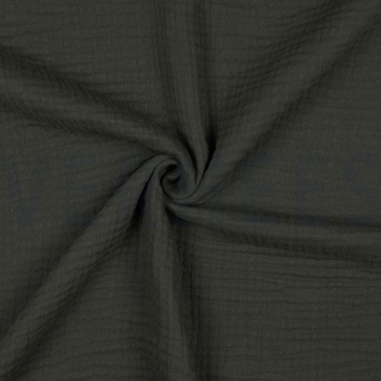 BAUMWOLLE MUSSELIN DREILAGIG GOTS DUNKELGRÜN #7