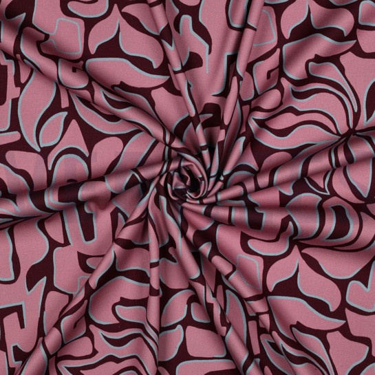 VISKOSE ROSELLA STRETCH ABSTRACT BORDEAUXROT #7