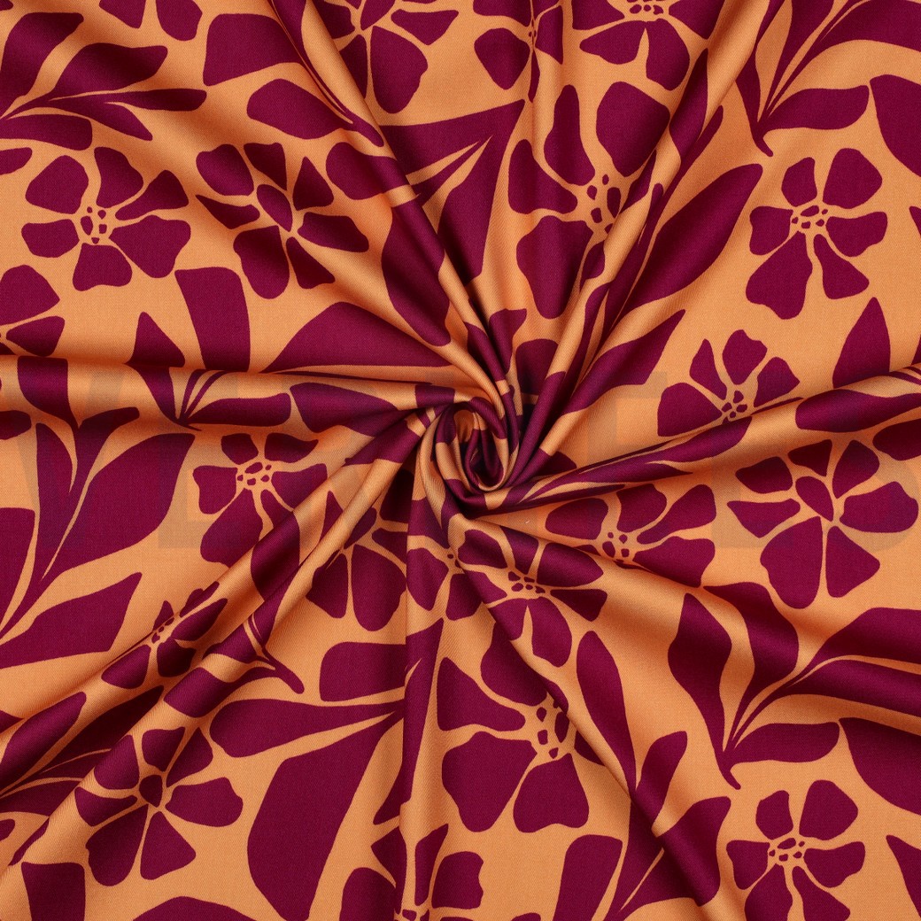 VISKOSE ROSELLA STRETCH BLUMEN ORANGE #7