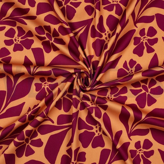 VISKOSE ROSELLA STRETCH BLUMEN ORANGE #7