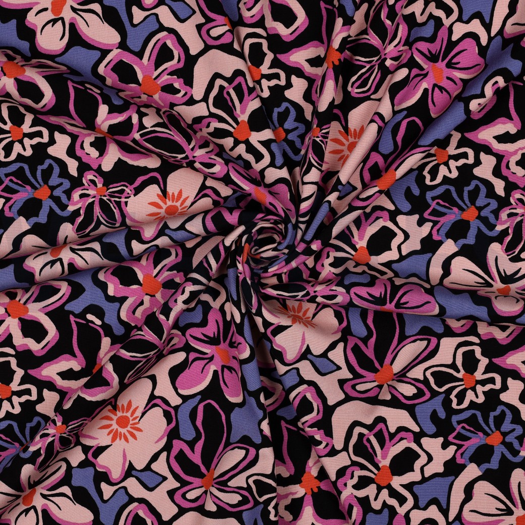 VISKOSE STRETCH BLUMEN SCHWARZ #7