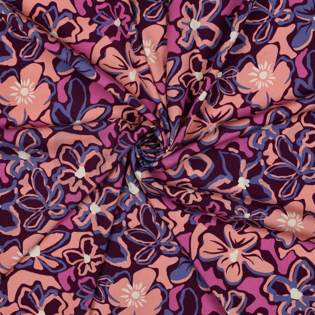 VISKOSE STRETCH BLUMEN LILA/VIOLETT #7