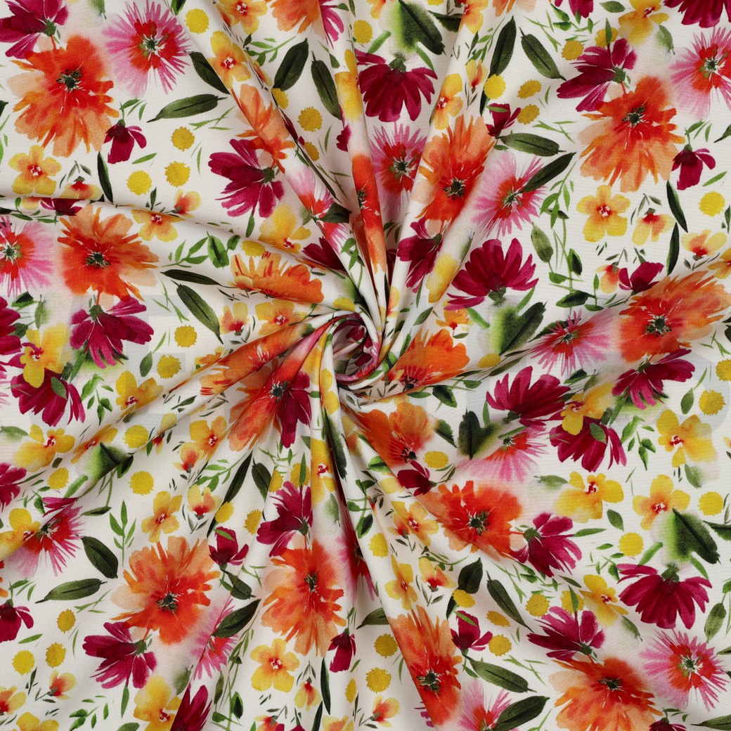 VISCOSE STRETCH DIGITAAL BLOEMEN WIT #7