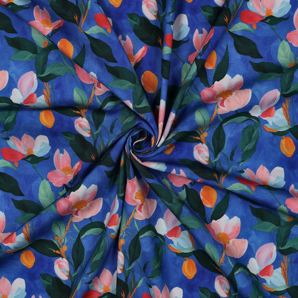VISKOSE STRETCH DIGITAL BLUMEN KOBALTBLAU #7