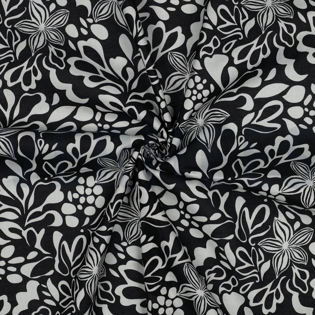 BAUMWOLLE VOILE BLUMEN SCHWARZ #7