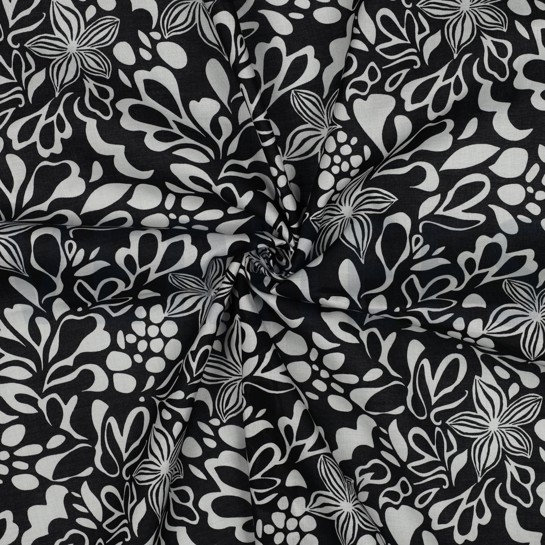 BAUMWOLLE VOILE BLUMEN SCHWARZ #7