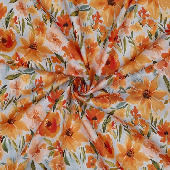 BAUMWOLLE VOILE DIGITAL BLUMEN HELLBLAU #7